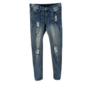 UWD Jeans Skinny Distressed Stretch Fit Denim Mid Rise Med Wash Juniors Size 7